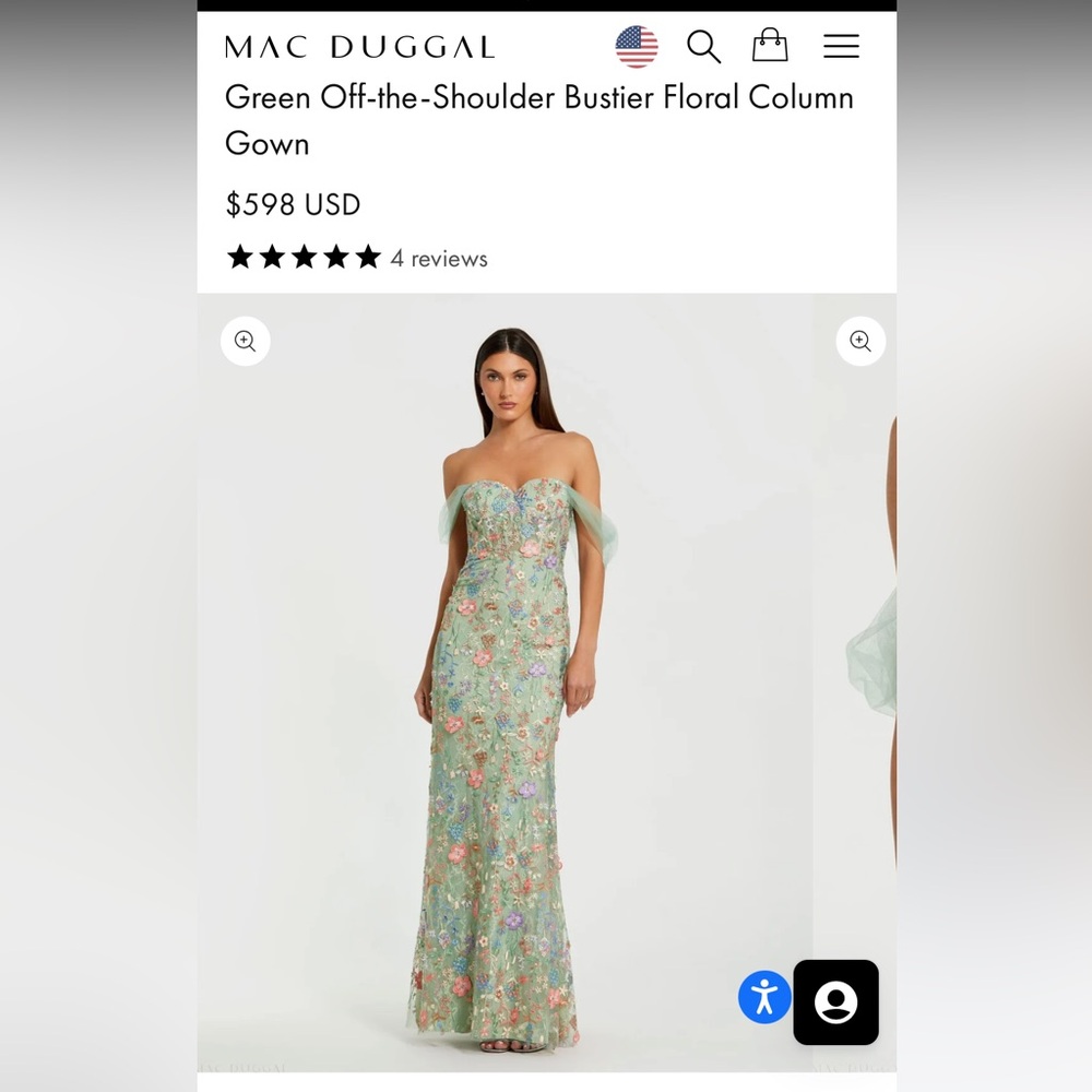 Mac Duggal Green Strapless Floral Gown. Never worn. Gorgeous!